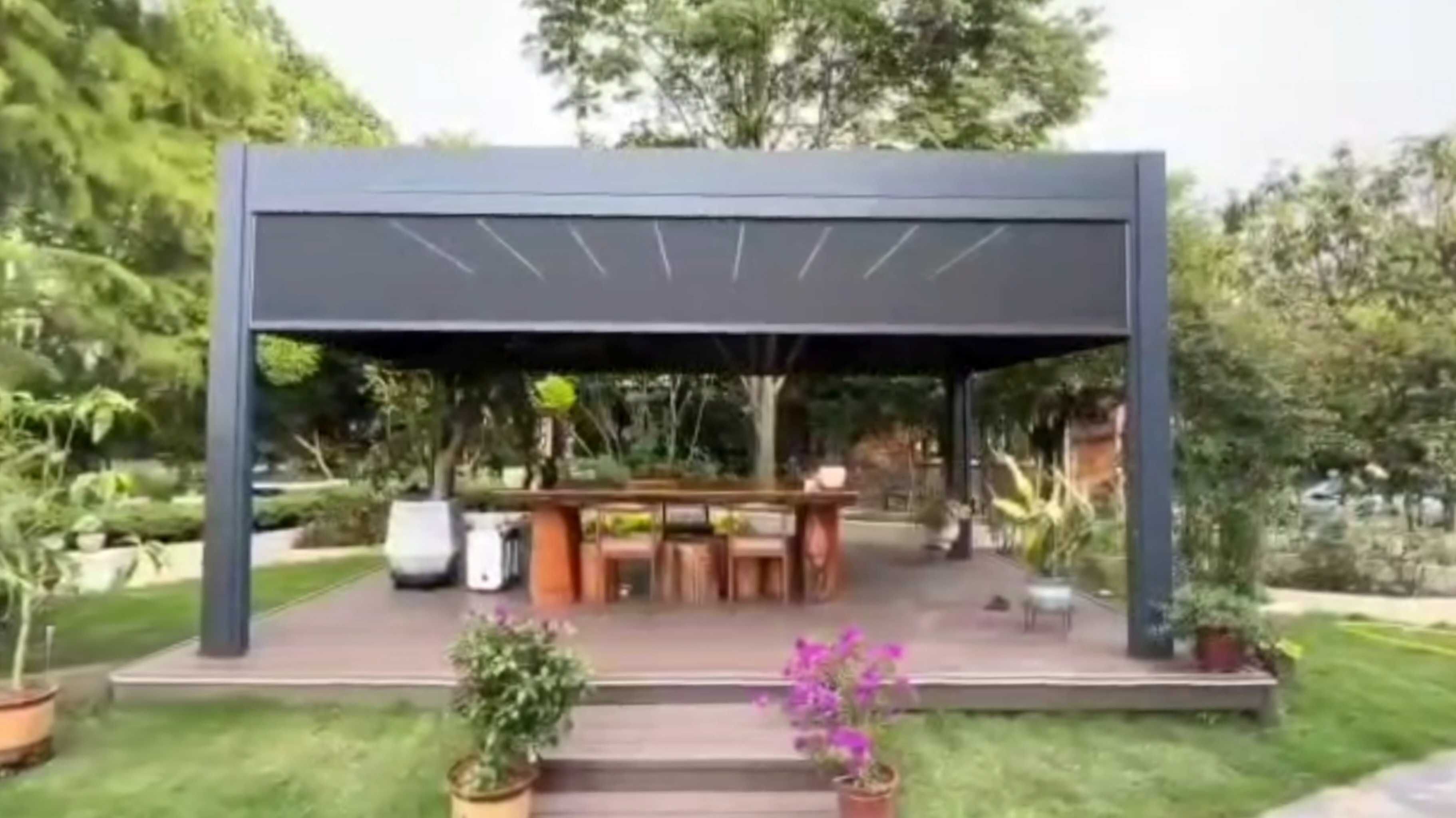 Pergola aluminiowa 5x4m, lamelowa, elektryczna, LED, 3 rolety ZIP