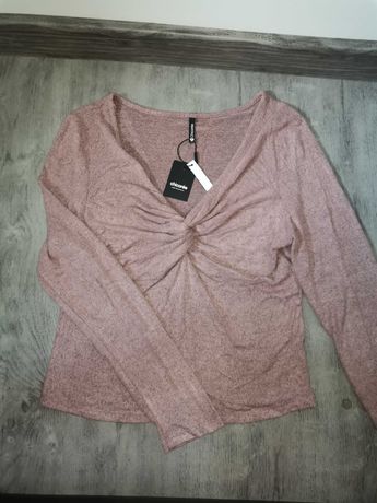 Nowy cienki pudrowy rozowy sweterek z węzłem rozmiar XL