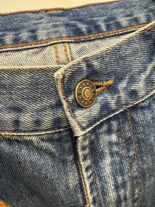 Синие джинсы Gucci оригинал со змеиной нашивкой