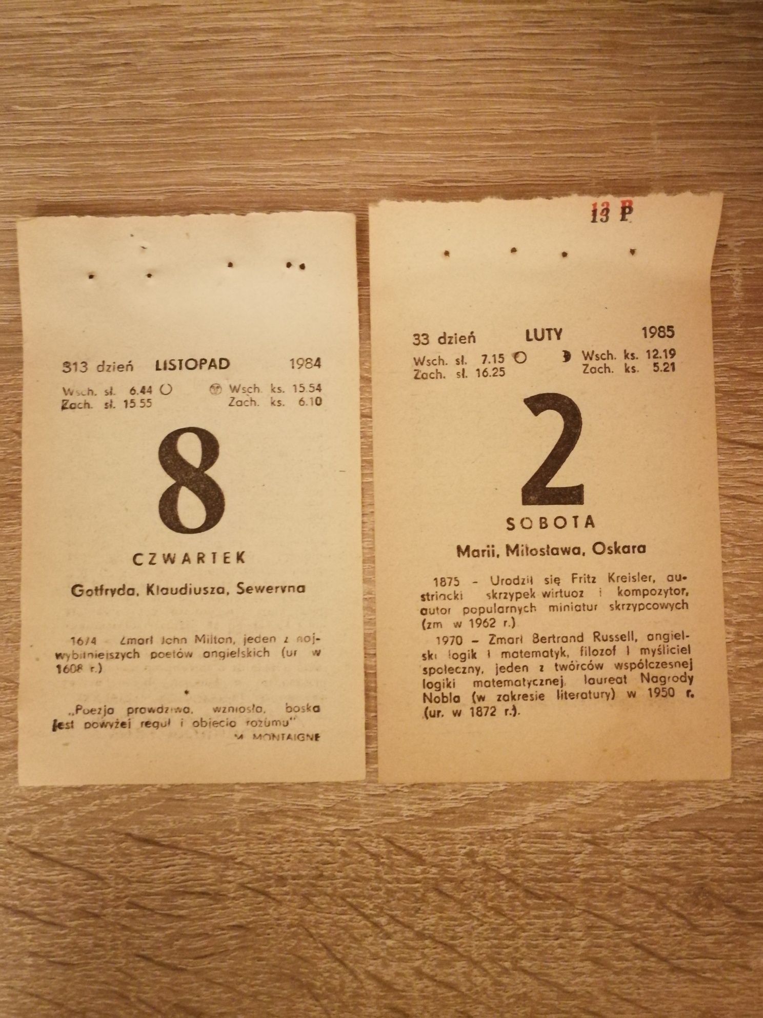 Kartki z kalendarza różne roczniki, lata 80 i 90
