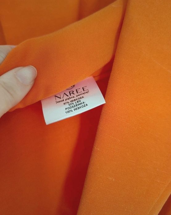Pomarańczowa Marynarka z paskiem, wiskoza i len Naree S 36 wiosna lato