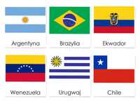 KARTY TRÓJDZIELNE Flagi państw Ameryki Południowej(13 kart) Montessori