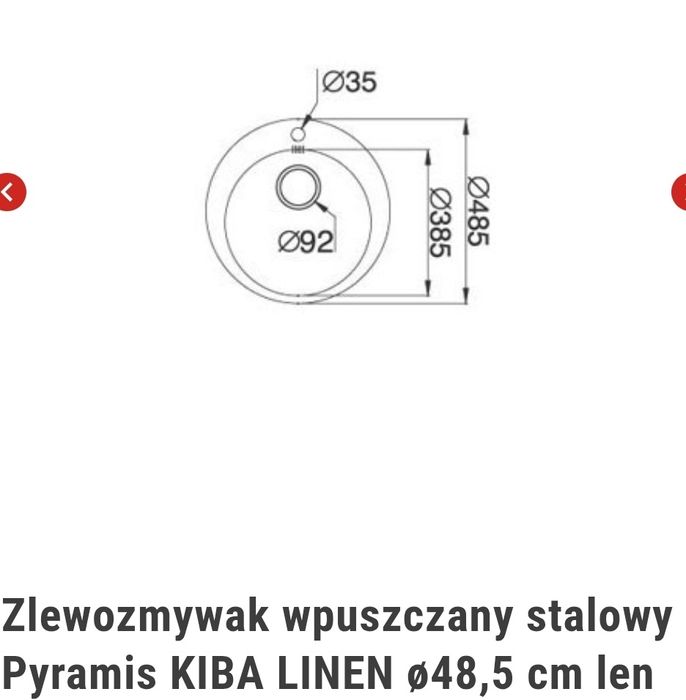 Zlewozmywak wpuszczany stalowy Pyramis KIBA LINEN ø48,5 cm