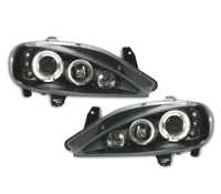 FARÓIS FRONTAIS ANGEL EYES LED PARA RENAULT MEGANE 1 99-02. FUNDO PRETO