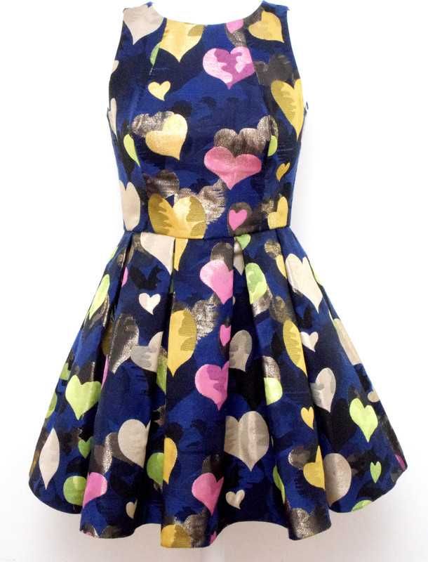 Koktajlowa sukienka, granatowa w serca, EMO r.36