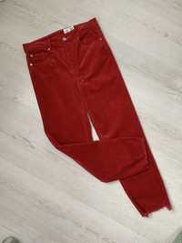 Вельветові червоні штани h&m з необробленим низом