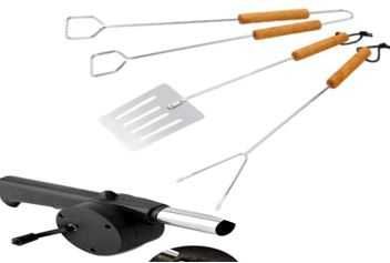 LOPATKA, SZCZYPCE WIDELEC do grilla i DMUCHAWA do rozpalania