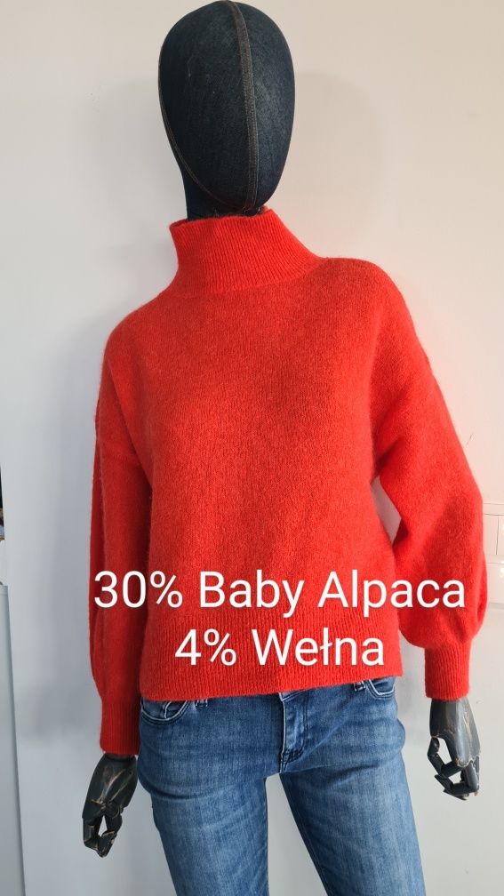 Golf Półgolf 30% Baby Alpaca, 4% Wełna. Czerwony. Rozmiar M - XL.