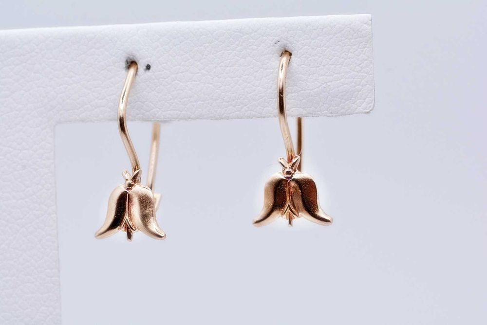 Złoter kolczyki delikatne kwiatuszki tulipanki 1,24g pr 585 14k