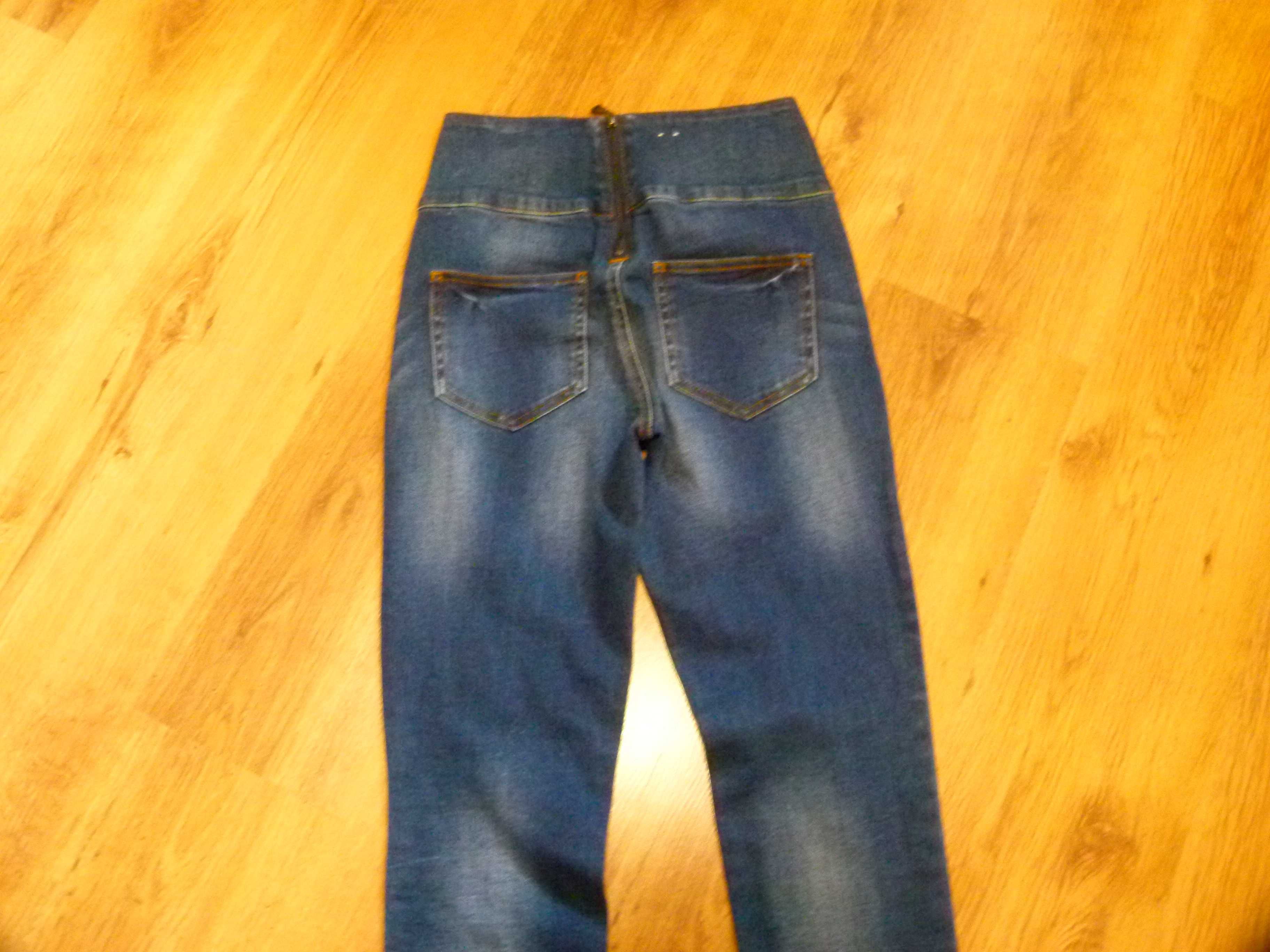 Pieces spodnie jeans rurki wysoki stan zameczek z tyłu rozm 36/38 S/M