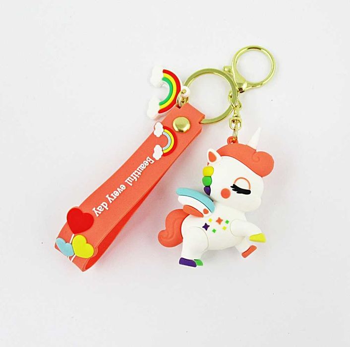 Brelok do kluczy torebki zawieszka jednorożec biały tęcza prezent