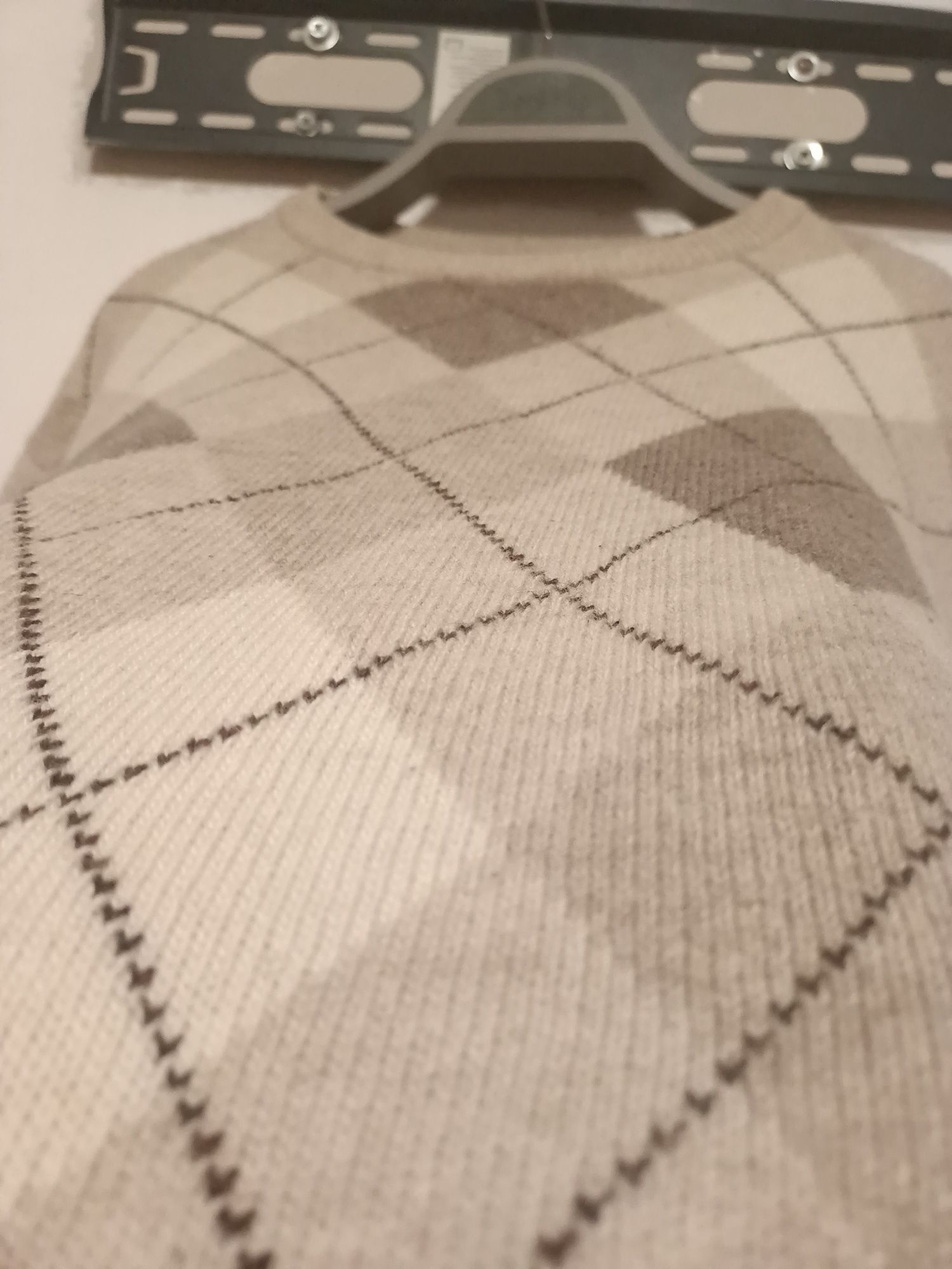 Sweter wełniany lambswool vintage w romby