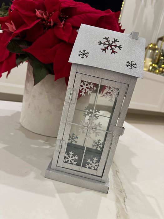 Stebrny lampion snowhouse domek brokat brokatowy home&you