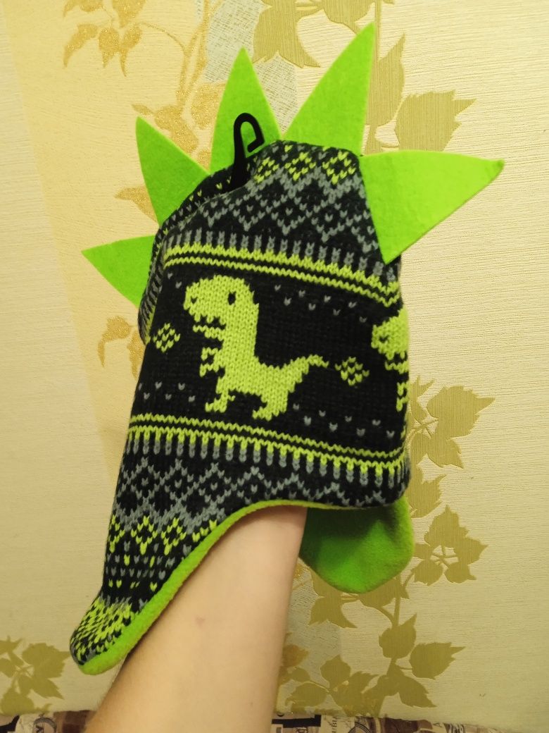 Шапочка динозавр+ рукавички