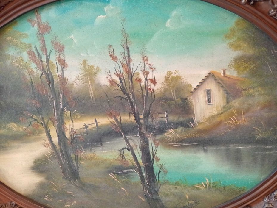 M Fernanda Reis Pintura Quadro Oval  Oleo Assinado