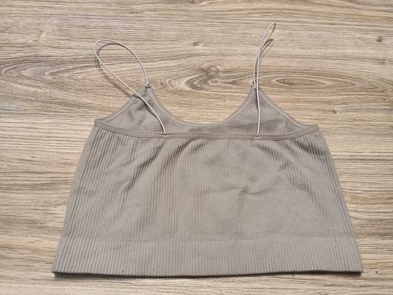 Koszulka crop top beżowy elastyczny w paski