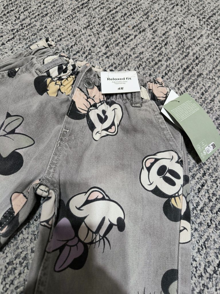 Jeansy H&M 98 paper bag relaxed fit Myszka Minnie Mouse Disney dżinsy