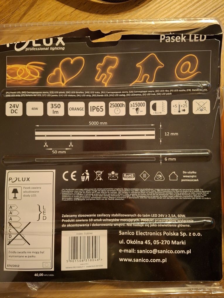 Pomarańczowy pasek neonowy 5 m