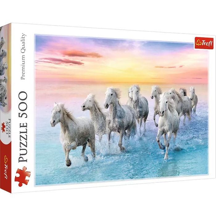 Puzzle 500 elementów. Białe konie w galopie. Trefl
