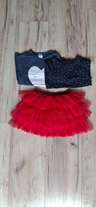 Spódniczka tiulowa czerwona  t-shirt długi rękaw 86/92 kappahl