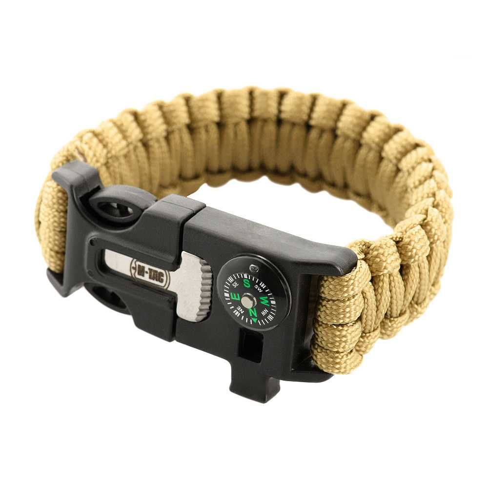 Bransoletka Paracord z Krzesiwem,Kompasem i Gwizdkiem Tan