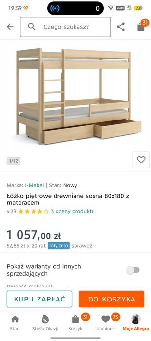 Łóżko piętrowe z materacami