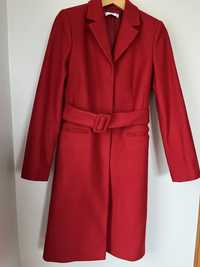 Czerwony elegancki nowy płaszcz z wełną Mango