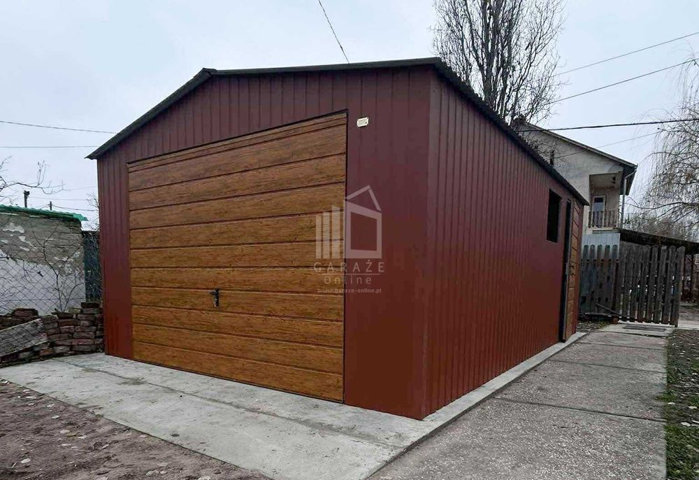 Garaż Blaszany 4,5X6M Brama Uchylna Drzwi Okno Drewnopodobny Id933