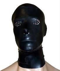 829/ Maska L lateks latex czarna performowane oczy dziurki bez ust