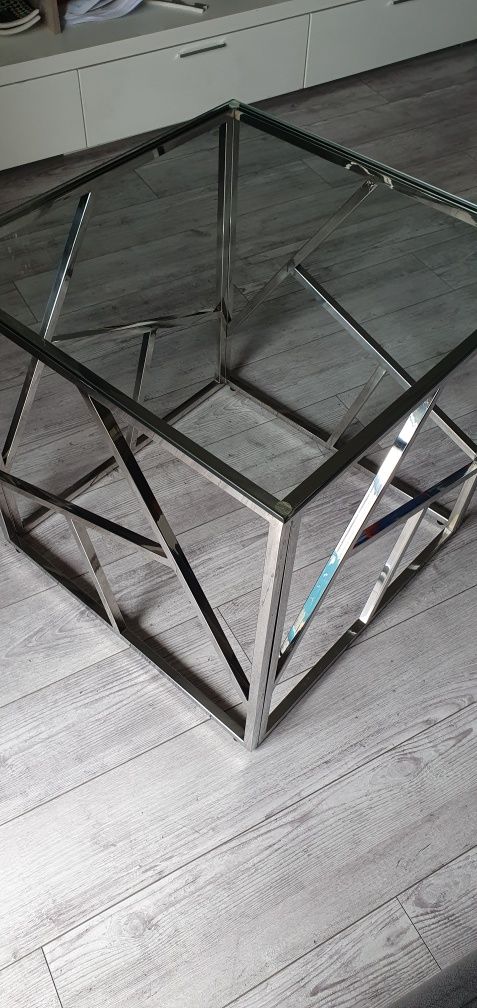 Stolik kawowy cube kwadratowy szklany srebrny 55cm