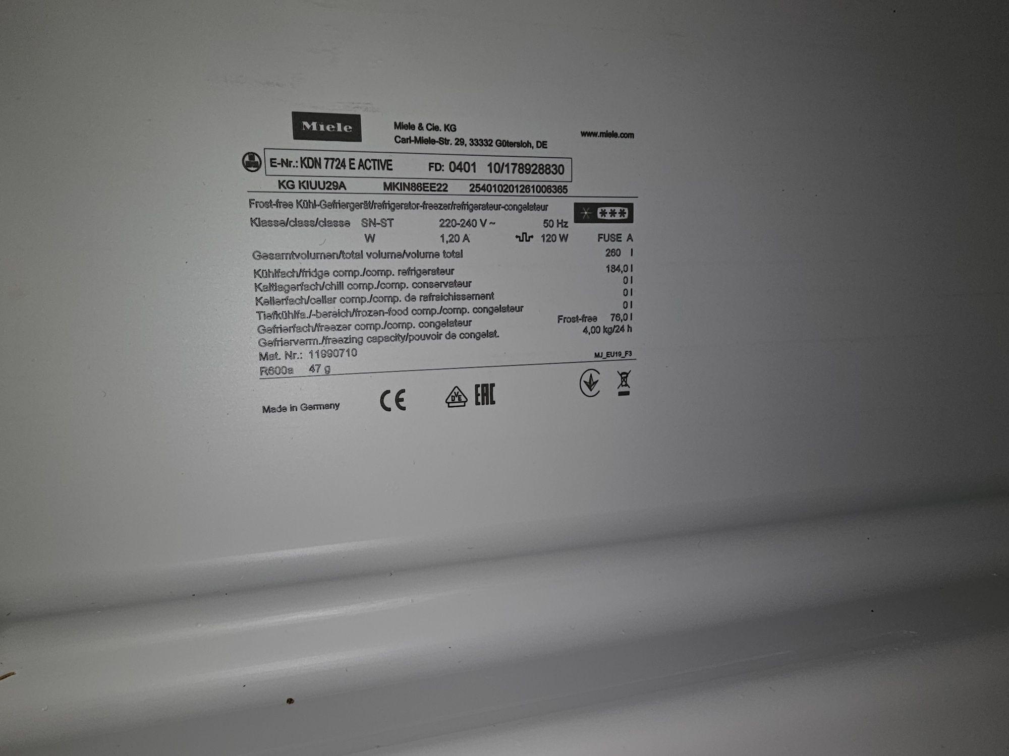 Lodówka do zabudowy Miele KDN 7724 E Active –NO-FROST; SuperCool/Frost