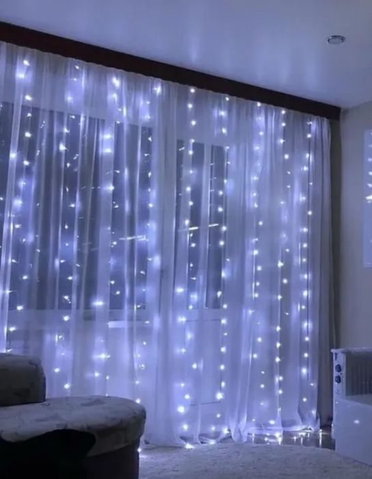 Гірлянда штора роса 3*3м з гачками, usb при відключеннях світла