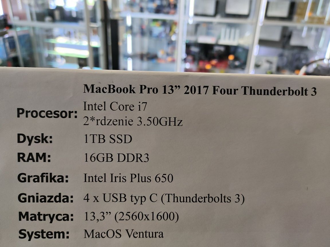 W2// Apple/ MacBook Pro 2017, i7, 1TB SSD, 16GB RAM/ Szczecin