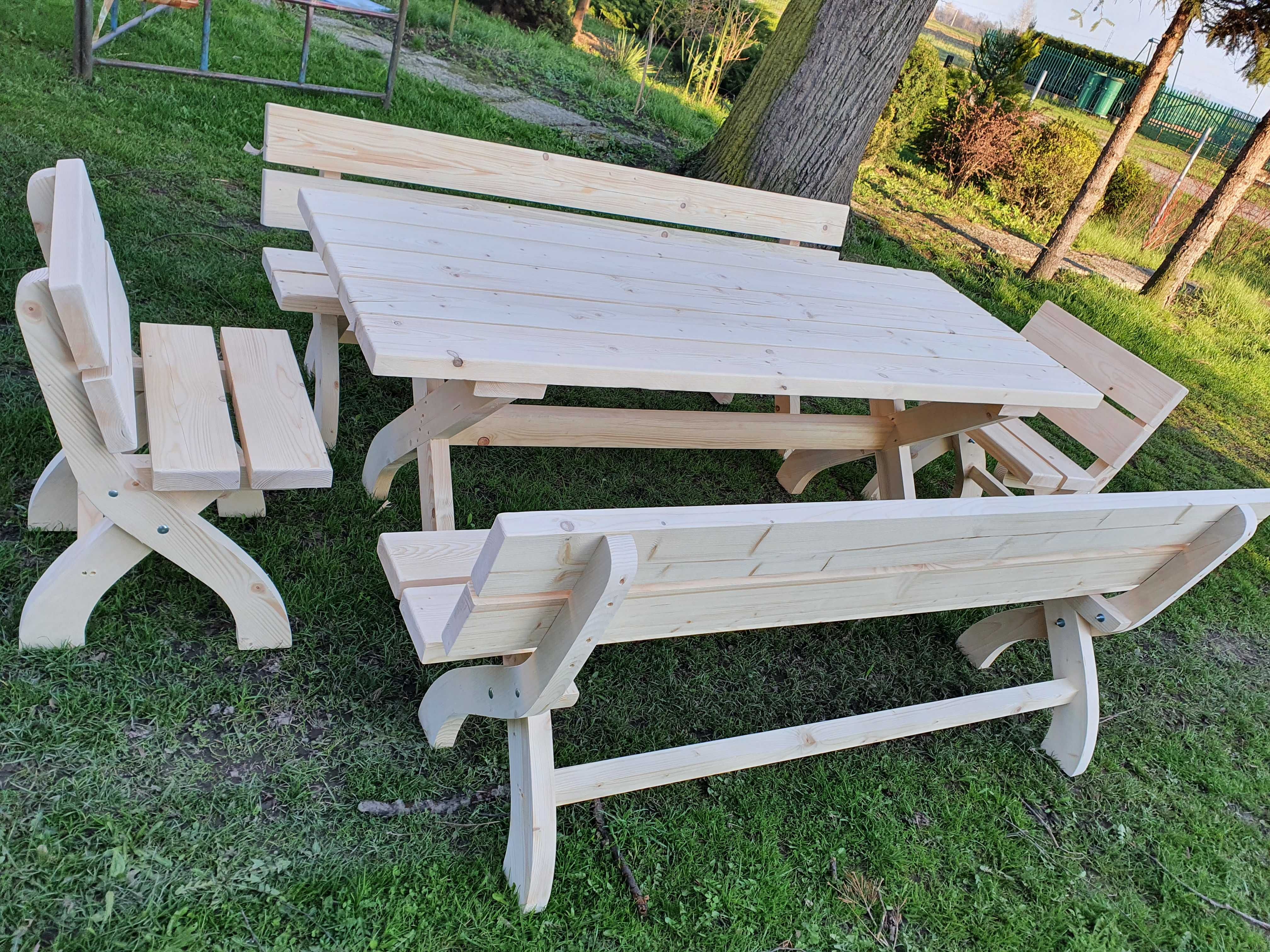 Meble ogrodowe drewniane. Stół i dwie ławki. 200cm!