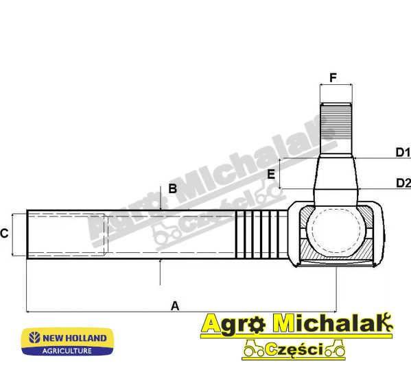 Koncówka drążka lewa ładowarka New Holland Lm 410,415,425,630,445A