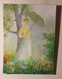 Obraz dama z parasolką olej