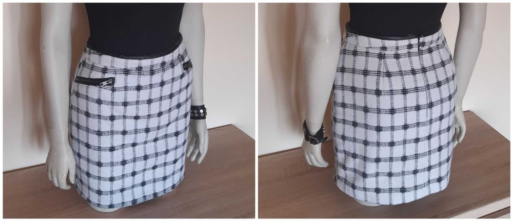 Spódniczka wełniana w kratkę skóra XS/S Atmosphere