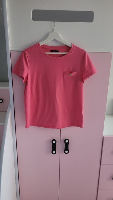 Mohito T-shirt damski S koszulka Basic krótki rękaw fuksj bluzka