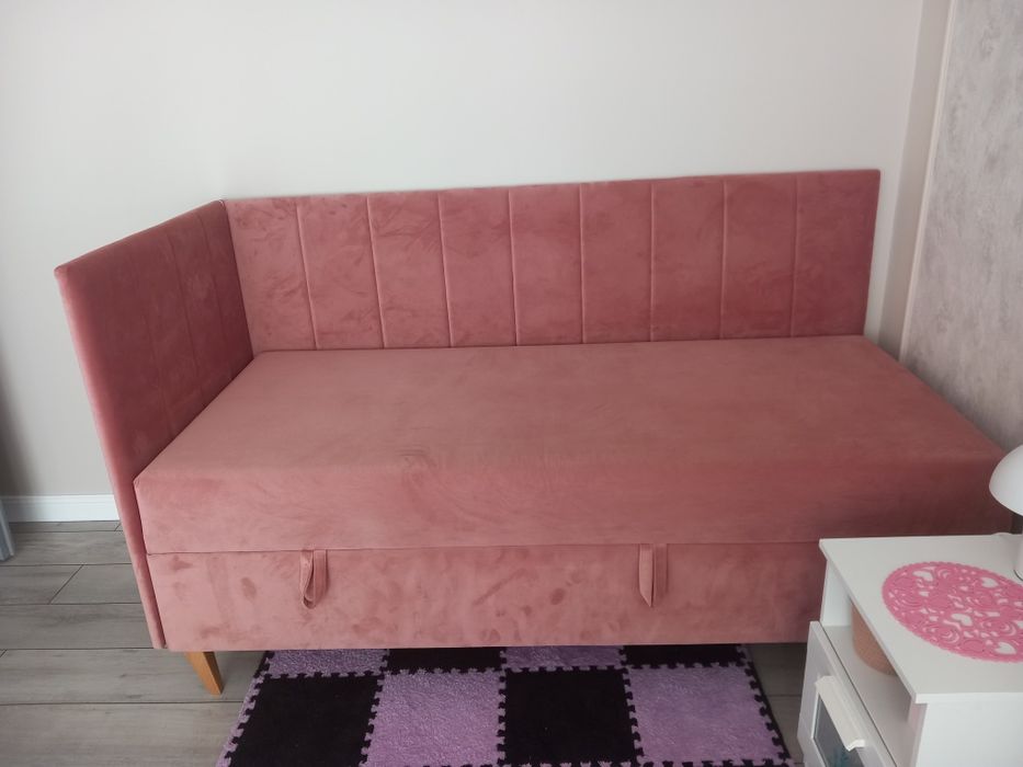 Łóżko Intaro welur pudrowy róż 180x80 ze skrzynią