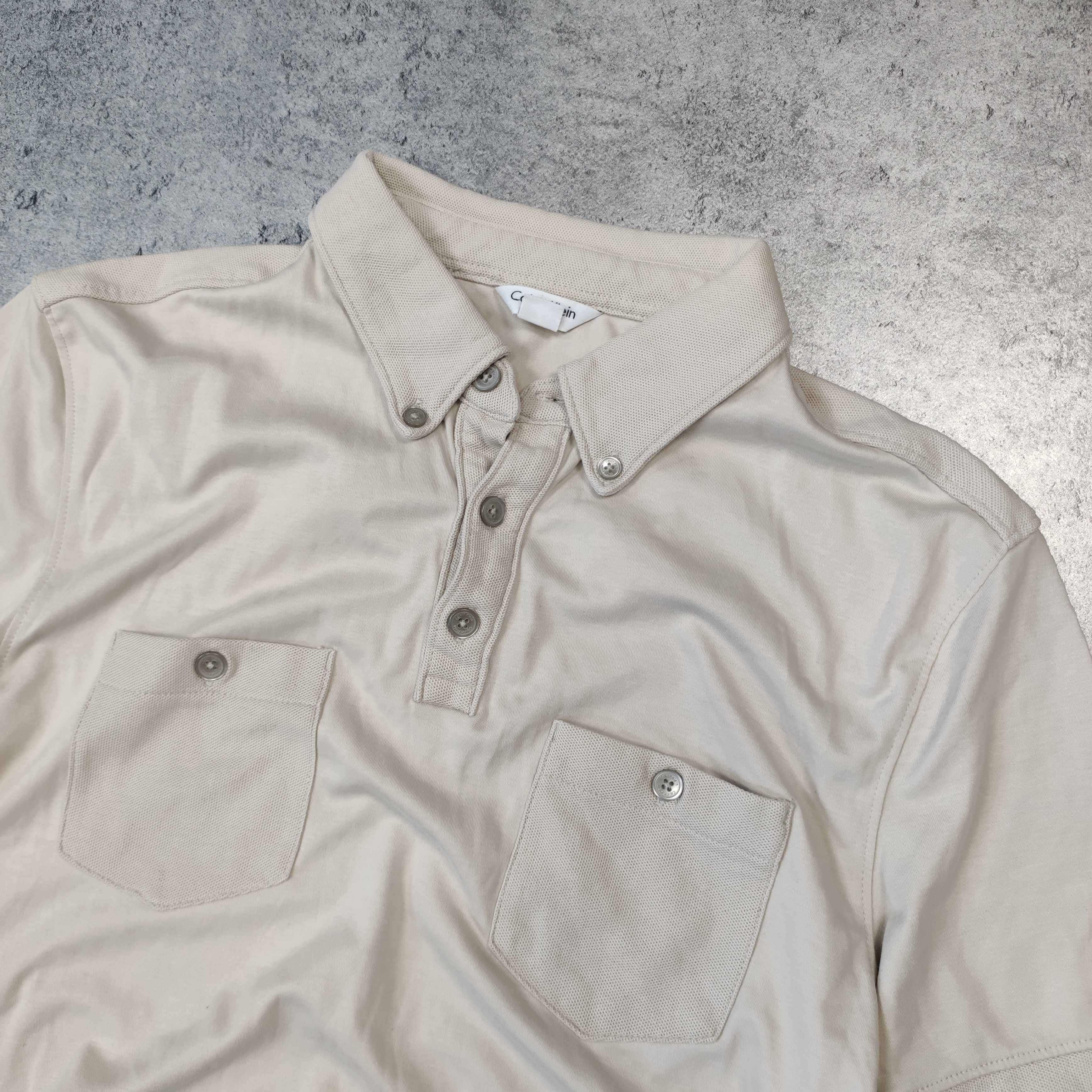 MĘSKA Koszulka POLO Elegancka Kołnierzyk CK Calvin Klein Beżowa Klasyk
