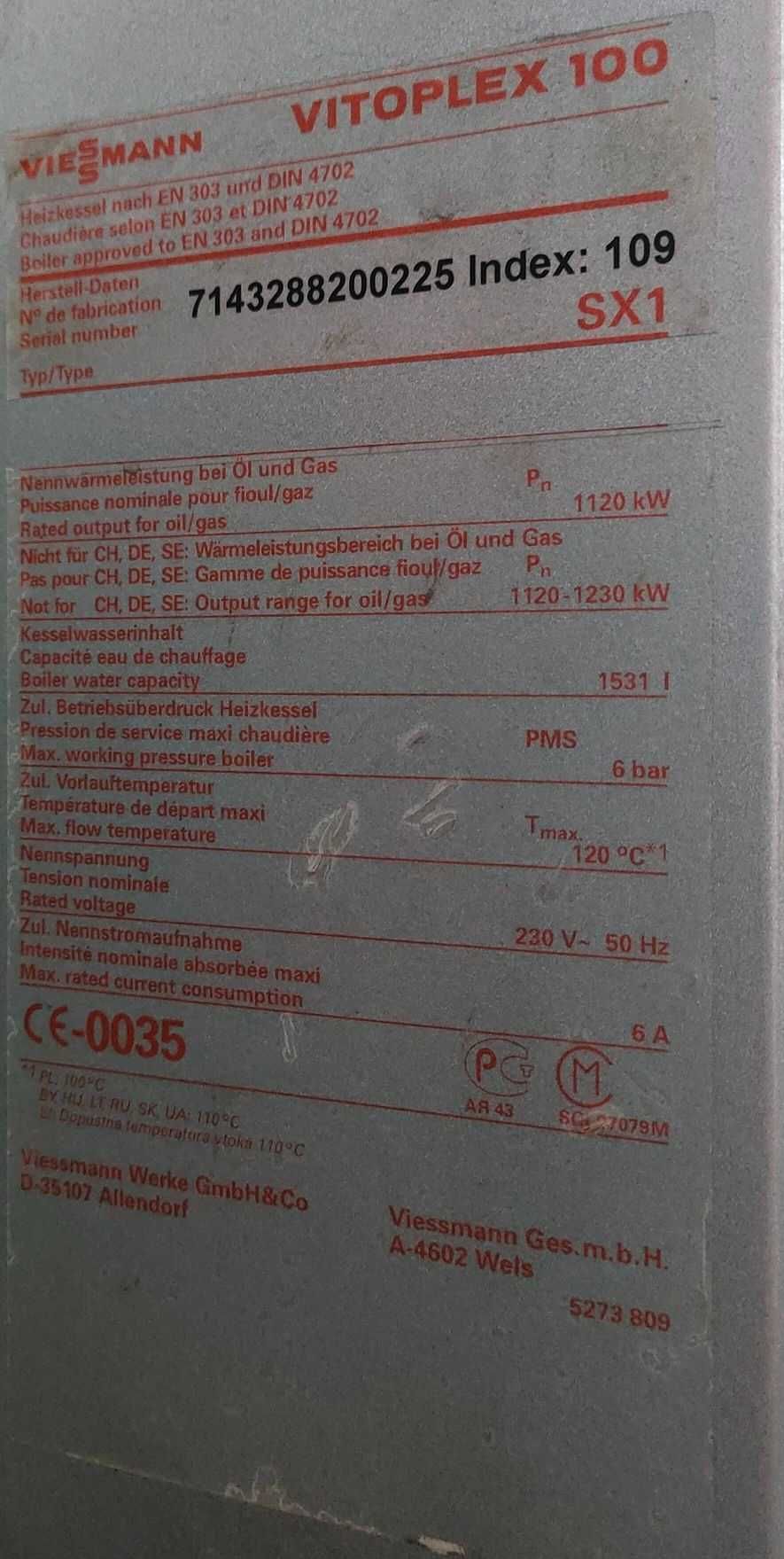 Kocioł Viessmann Vitoplex100 moc 1120kW czytaj opis