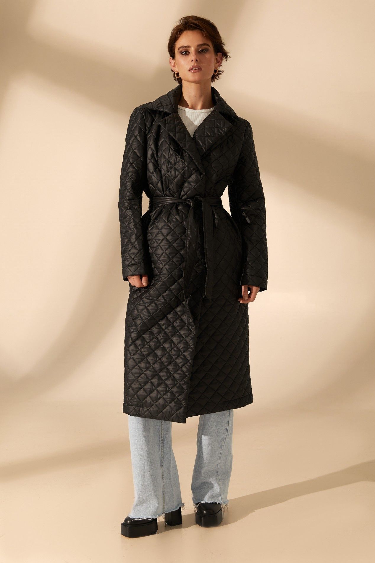 Куртка-пальто міді стьобане чорне s vovk