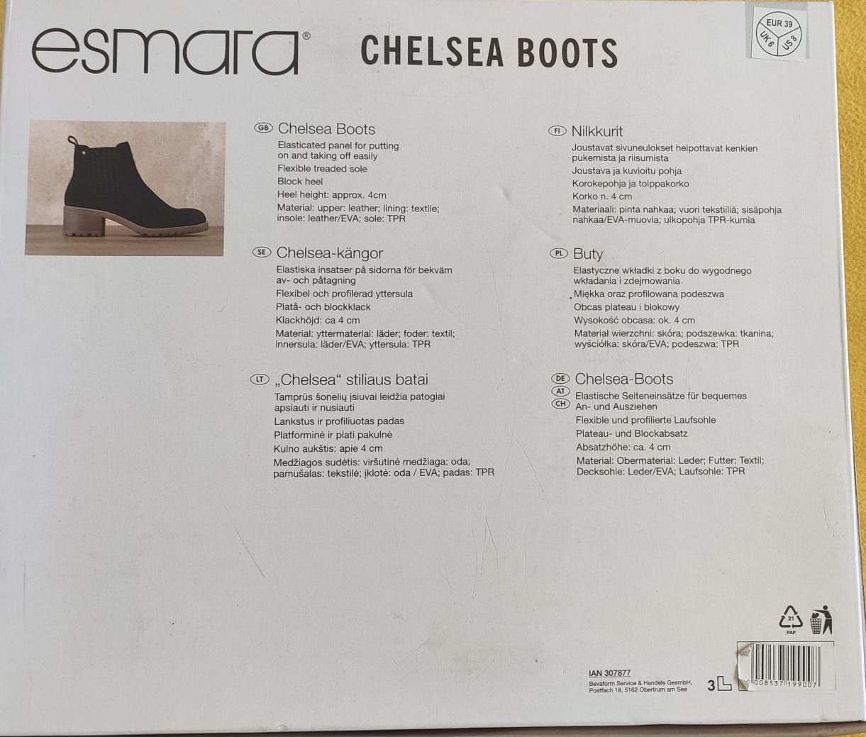Buty botki Esmara 39 Lidl Chelsea Boots damskie czarne skórzane zamsz
