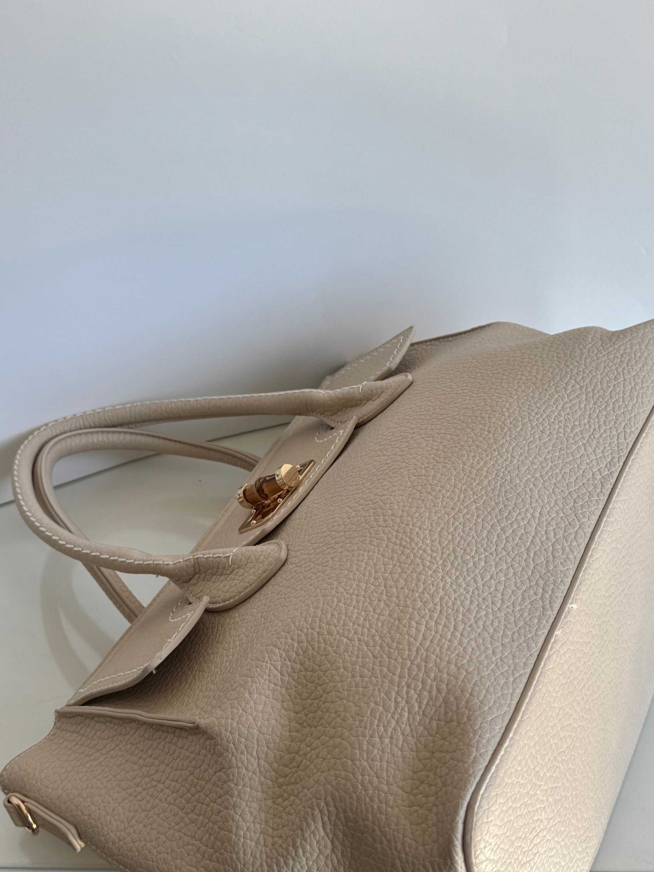 Torebka shopper Bestini Paris ecru duża kremowa pojemna długi pasek