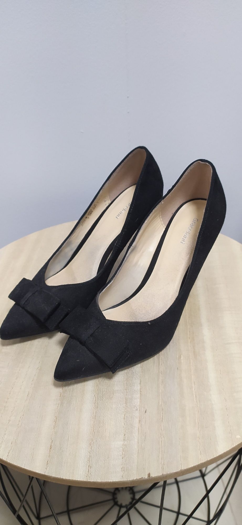 Buty na obcasie r37/ 38 czarne 6,5 cm 24 cm