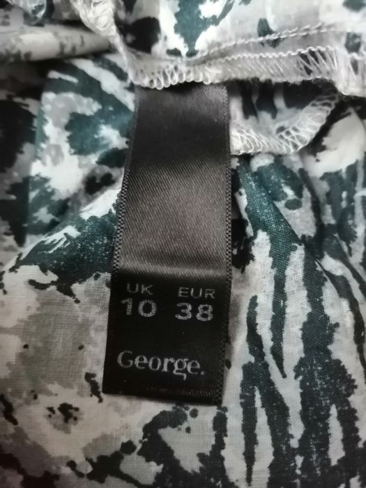 Szara sukienka wzory bawełna wiązana falbany lato George, rozmiar 10