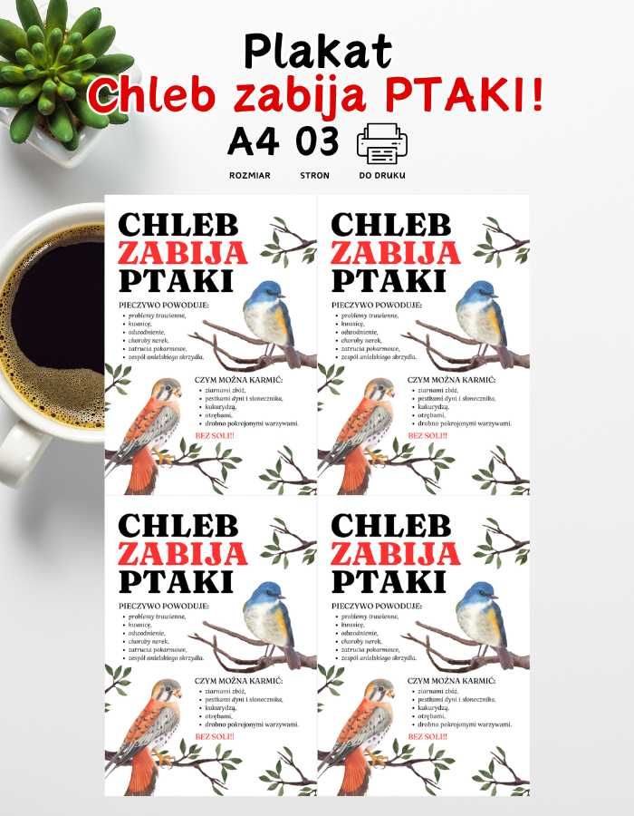 Plakat Chleb zabija PTAKI! A4, A5, A6 do druku