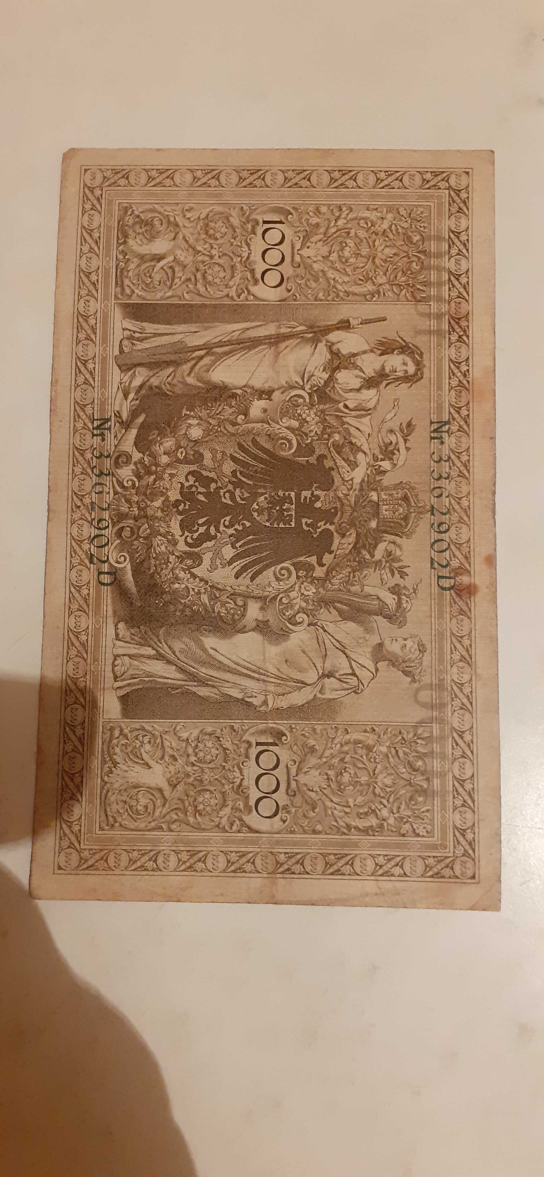 Banknoty Niemcy 1000 marek z 1910 r. seria L , D