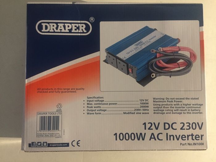 Draper Przetwornik napięcia prądu stałego 12V DC 230V AC 1000 W