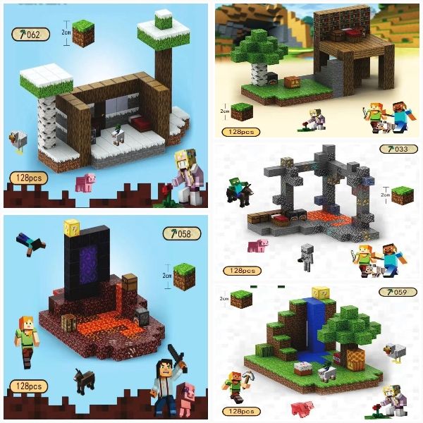 Магнітний конструктор Minecraft 128шт + 4 фігурки майнкрафт портал